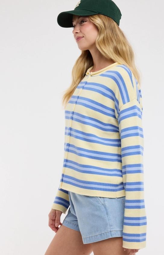 Multi-Striped Button-Up Sweater Cardigan (Daisy Combo)