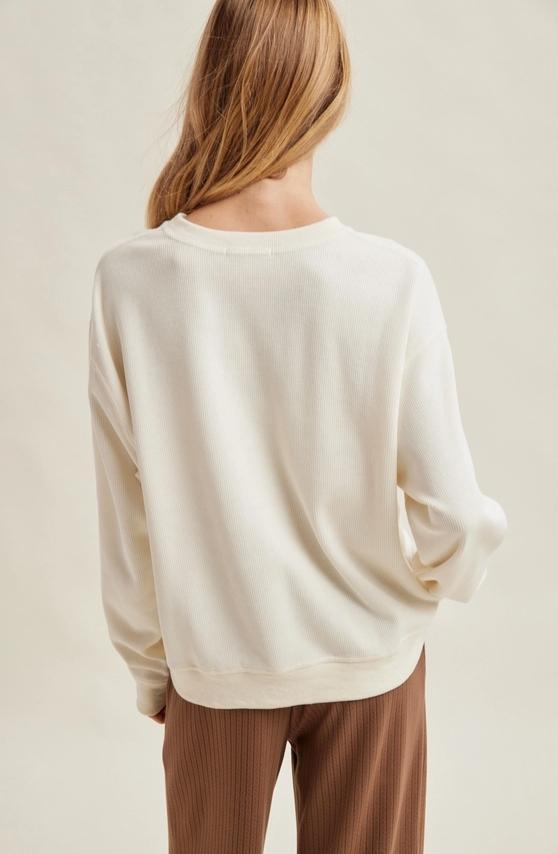 Western 'howdy' Floral Graphic Cozy Sweatshirt (Off White/Mocha)