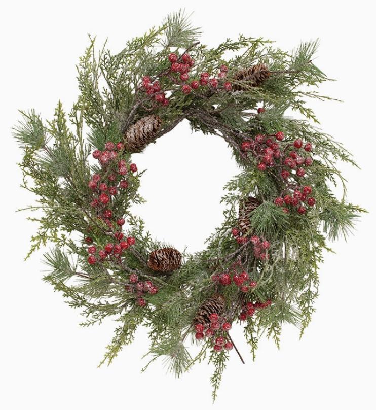 Icy Memories Mixed Pine & Berries Wreath - 24"