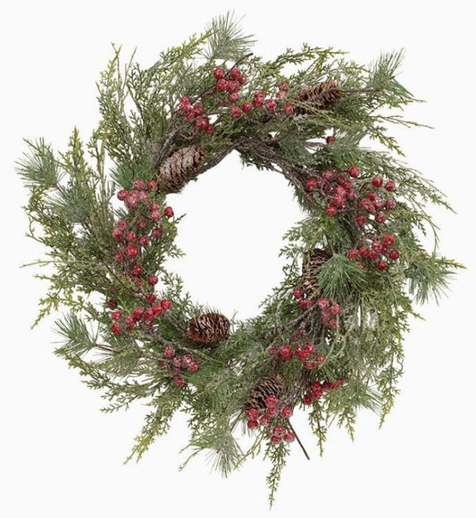 Icy Memories Mixed Pine & Berries Wreath - 24"