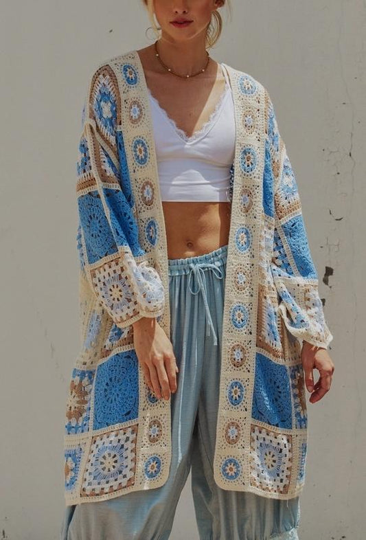Square Crochet Patchwork Duster Cardigan