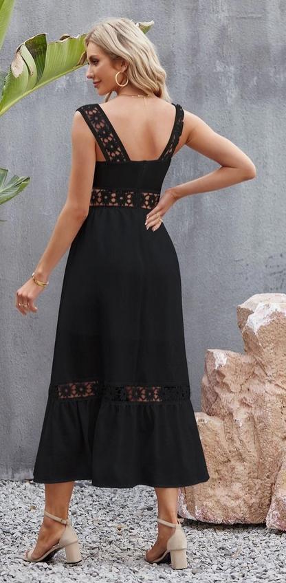 Lace Strap Maxi Dress (Black)