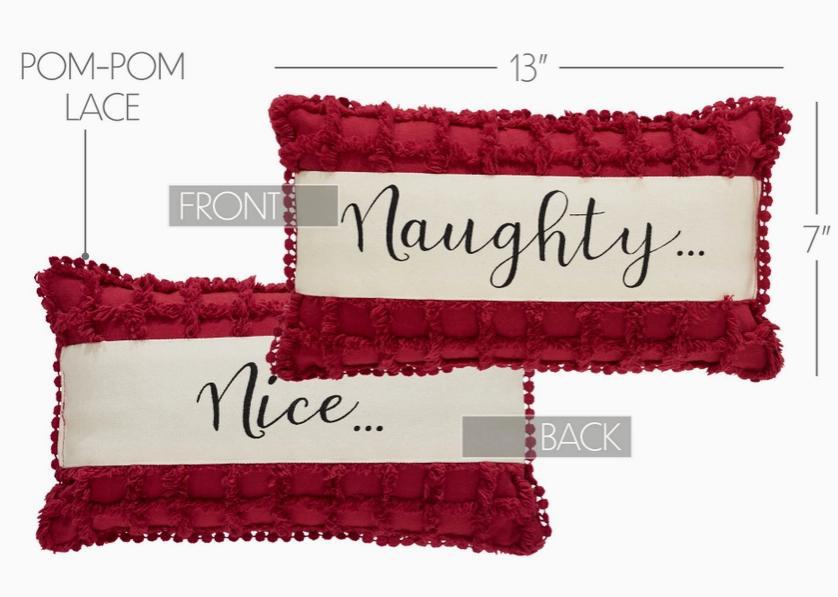 Kringle Chenille Naughty and Nice Pillow (7x13")