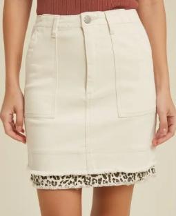 Denim Skirt with Leopard Raw Edge Detail