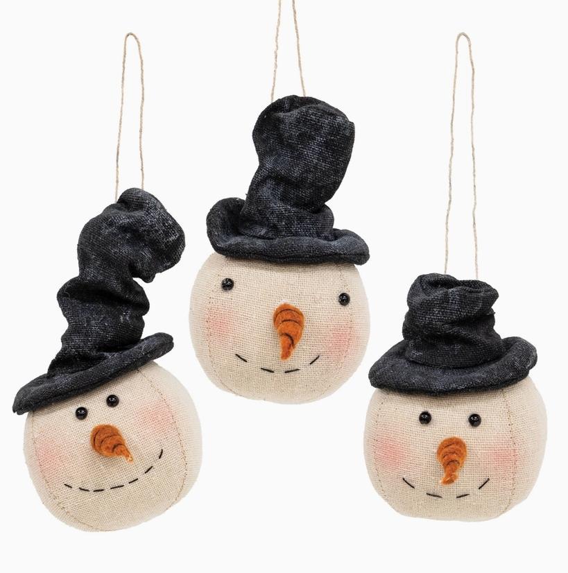 Stuffed Floppy Hat Snowman Head Ornaments Assorted