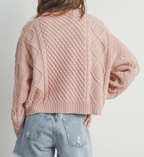 Casual Solid Cable Knit Sweater (Blush)