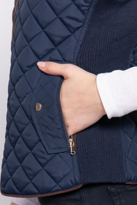 Suede Piping Detail West Virginia Rib Quilted Padding Vest (Navy)