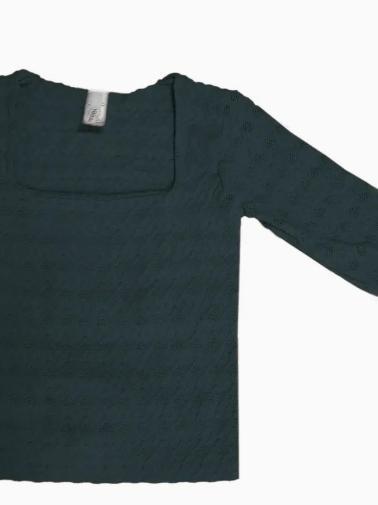 Lace Textured Square Ls Top (Forest Night)