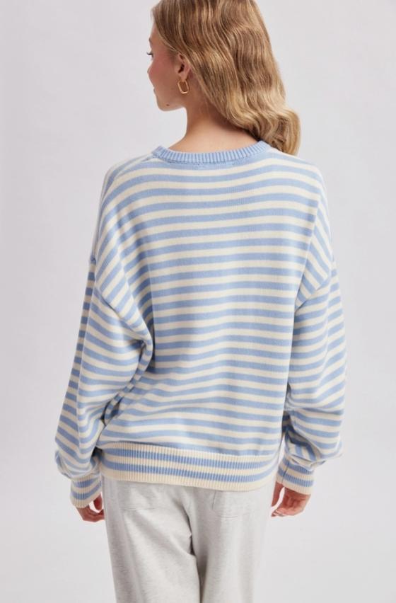 Striped Fish Coastal Graphic Crew Neck Sweater