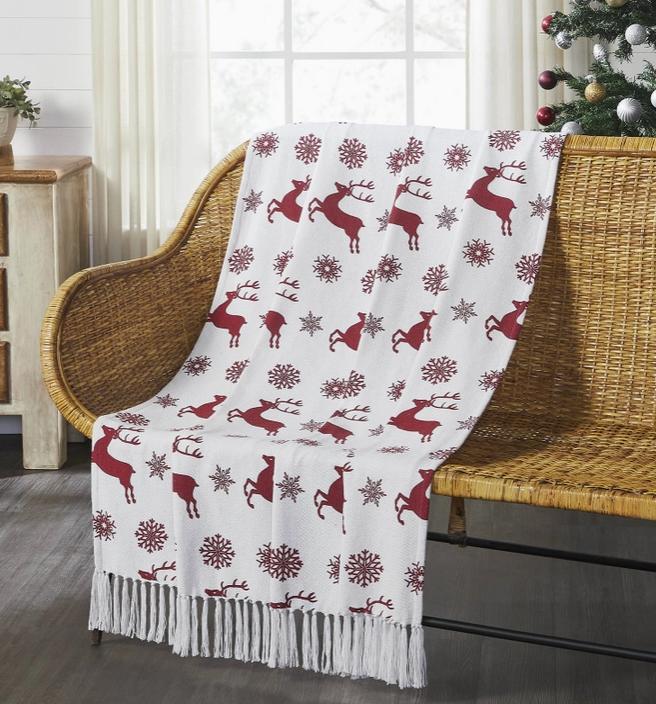 Scandia Snowflake Red White Woven Throw