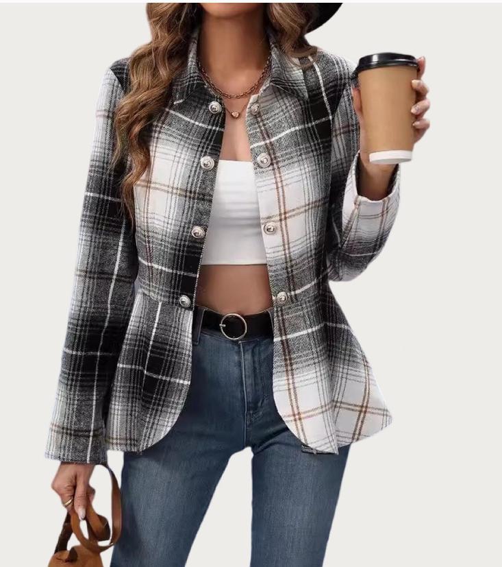 Always Classic Black Plaid Open-Front Tweed Blazer