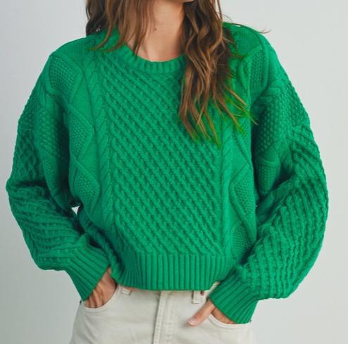 Casual Solid Cable Knit Sweater (Green)