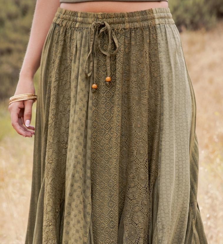 Boho Handkerchief Hem Patchwork Maxi Skirt (Gravel)