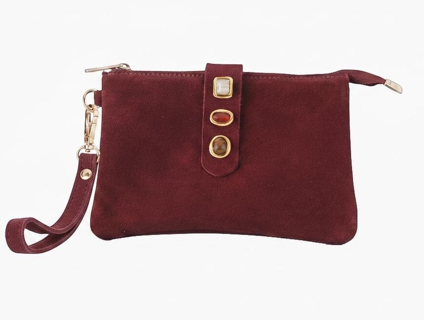Gemstone Suede Wristlet Pouch (Burgundy)