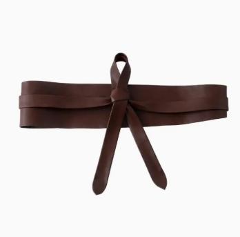 Obi Wrap Genuine Leather Belt｜Wide Tie-On Waist Cincher (Chocolate)
