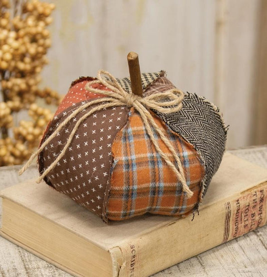 Stuffed Patchwork Pumpkin - 6.5"H