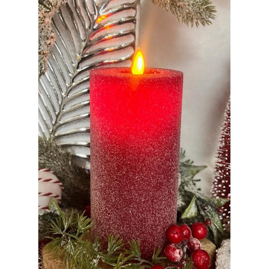 Red Frosted Moving Flame Led Candle (3x6in)