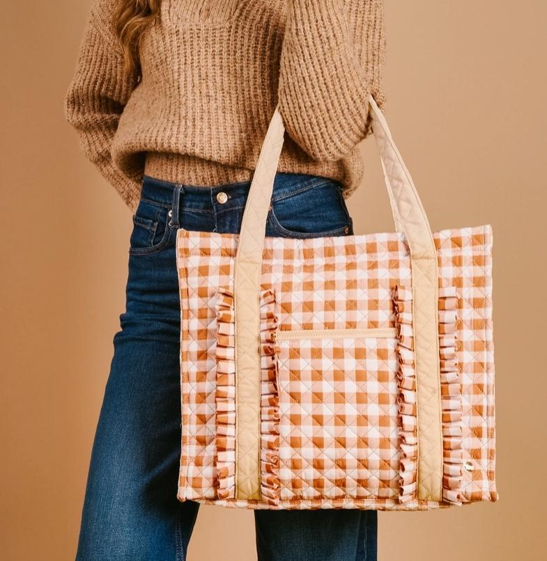 The Darling Effect Everyday Quilted Tote Bag Maple Gingham