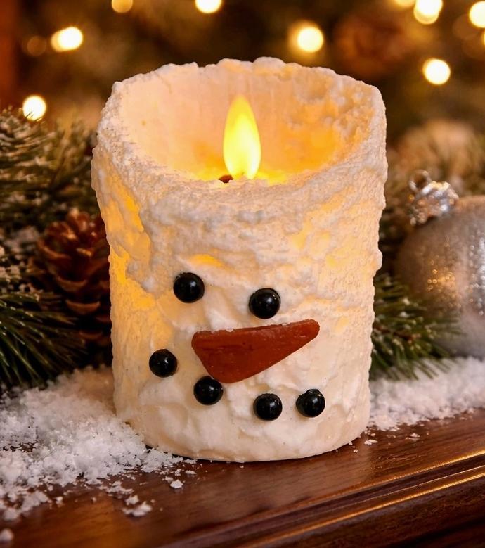 Snowman Bumpy White Moving Flame Led Candle