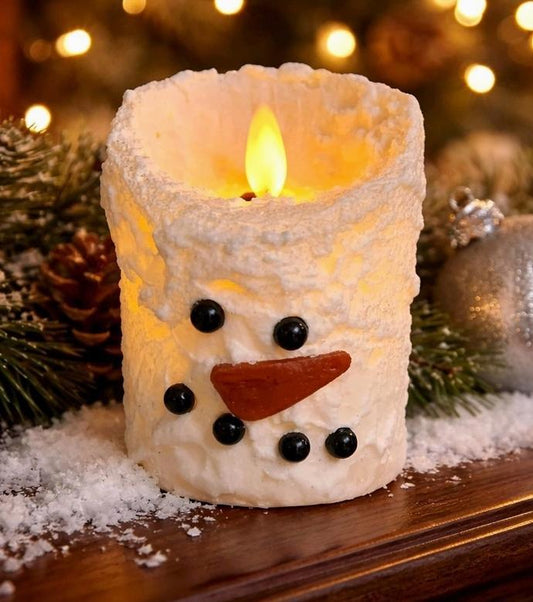Snowman Bumpy White Moving Flame Led Candle