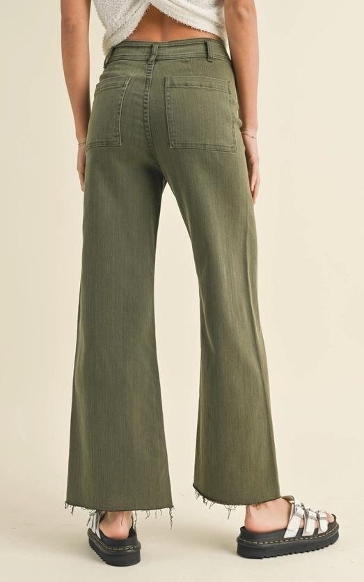 Straight Wide Leg Denim Pants (Fade Olive)