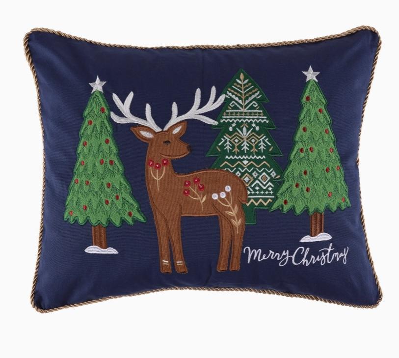 Christmas Cottage Applique Winter Scene Pillow