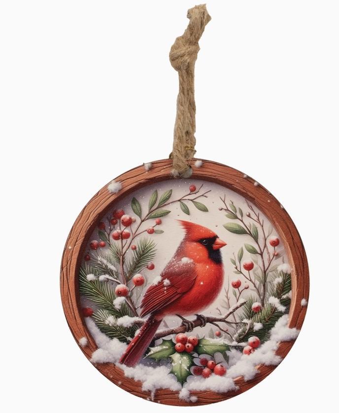 Cardinal in Snowy Berry Boughs Ornament