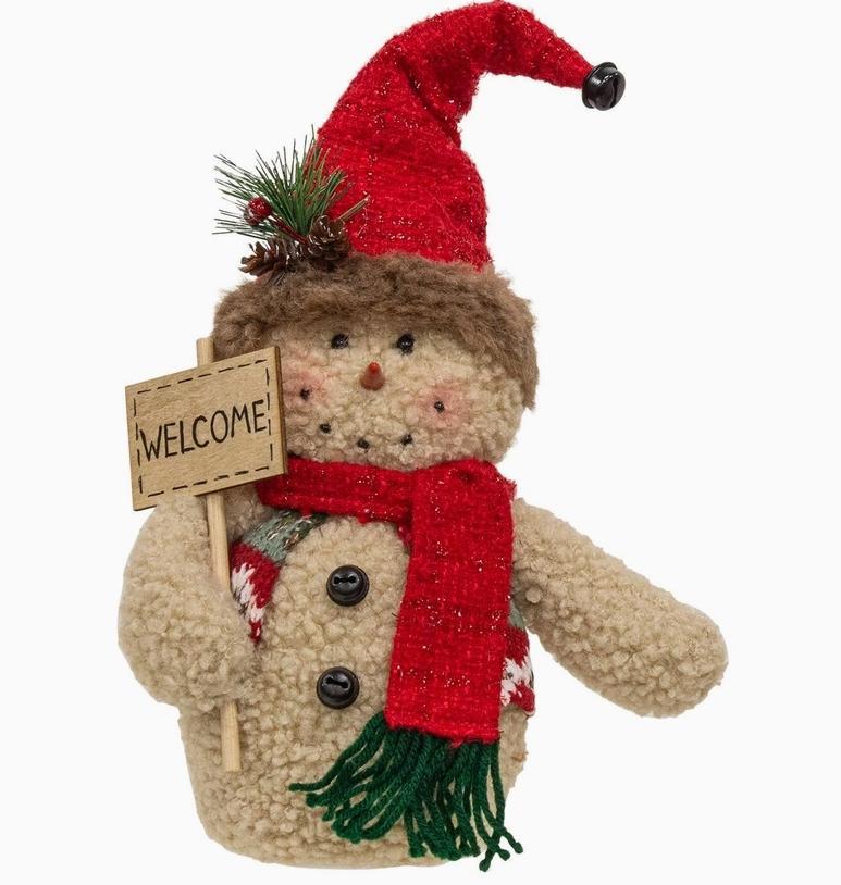 Plush Rustic Holiday Snowman Sitter