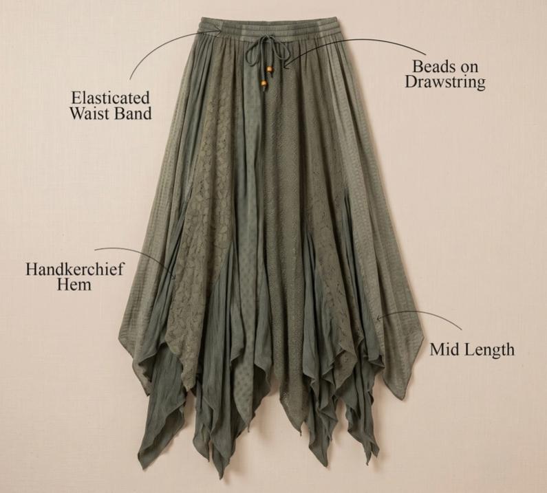 Boho Handkerchief Hem Patchwork Maxi Skirt (Gravel)