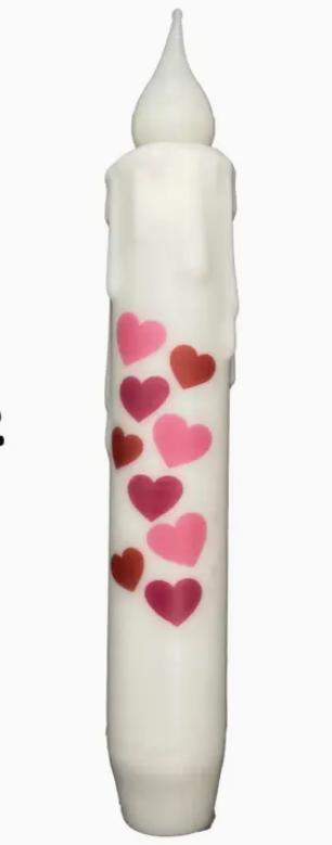 Valentine Hearts Led Battery Operated Timer Taper Candle (White)