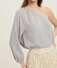 Viscose Linen One-Shoulder Top (Cloud)