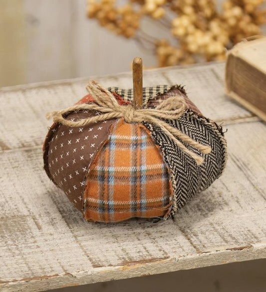 Stuffed Patchwork Pumpkin - 5"H