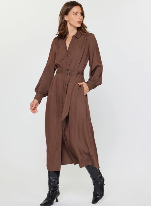 Button Down Midi Shirt Dress (Cocoa)