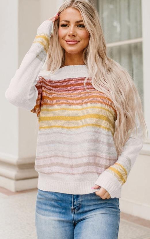 Poppy Stripe Long Sleeve Round Neck Sweater