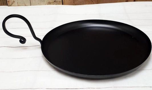 Flat Metal Pan with Handle - Black