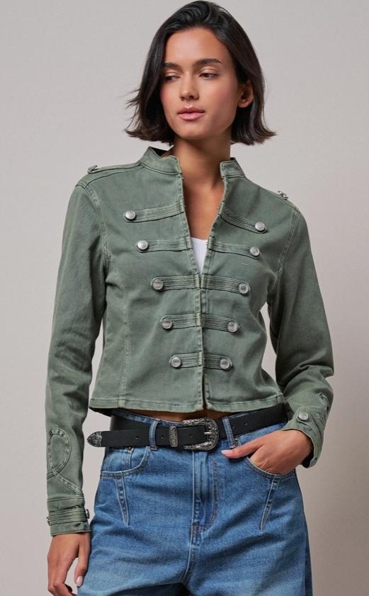 Military Double-Button Stretch Cotton Jacket (Olive)