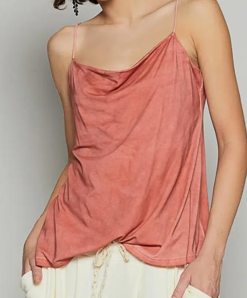 Rose Petal Draped Cowl Neck Women's Tank Top (Startling Orange)