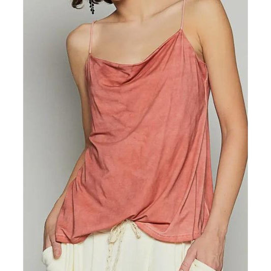 Rose Petal Draped Cowl Neck Women's Tank Top (Startling Orange)