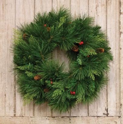 Long Needle Pine & Cedar Double Wreath W/Berries - 24"