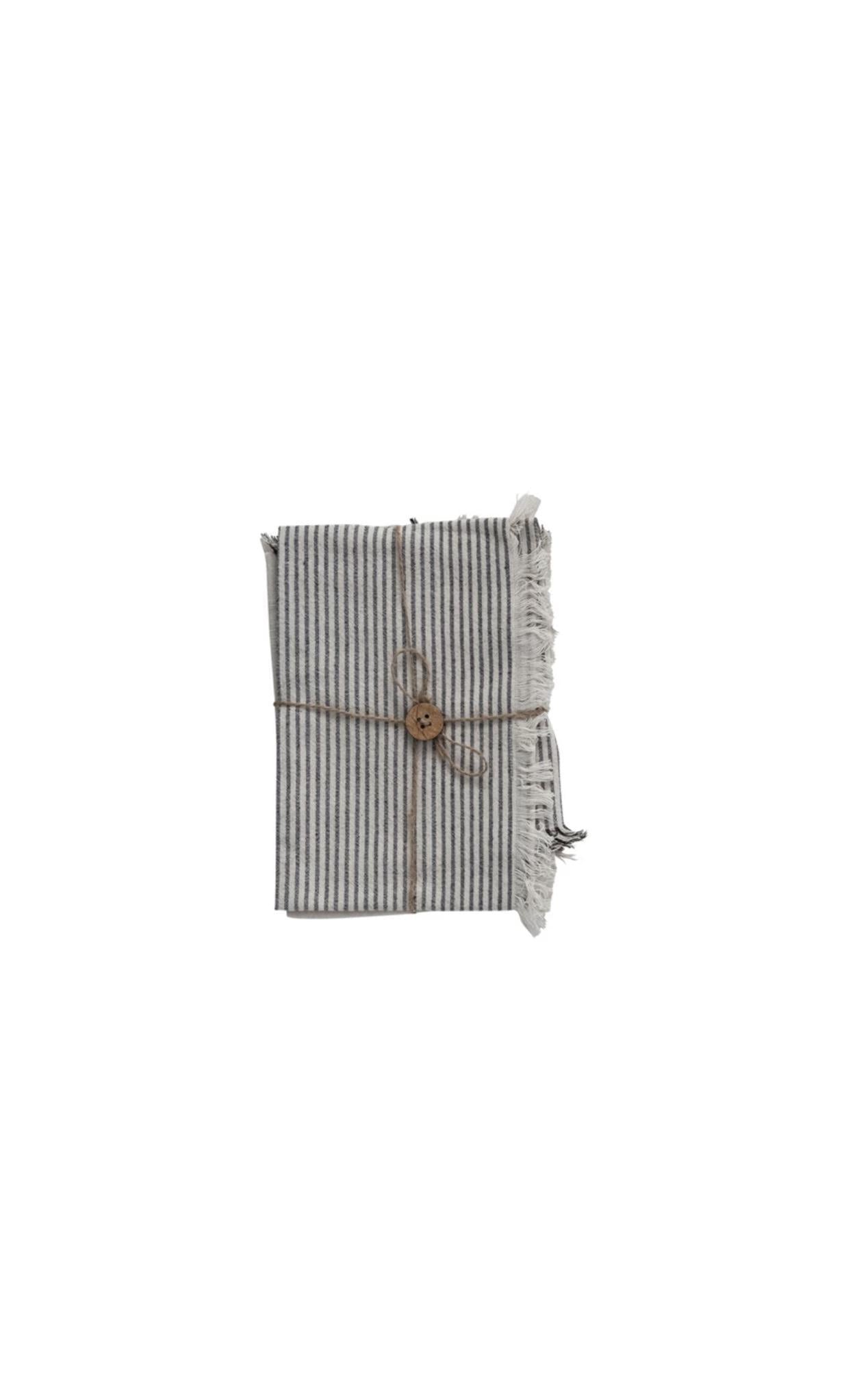 Woven Cotton Tea Towels w/ Stripes & Fringe, Set of 2