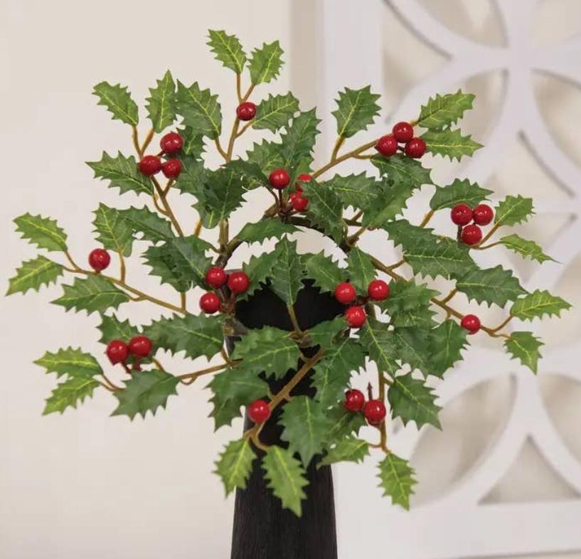 Merry Little Holly & Berries Candle Ring - 2.5"