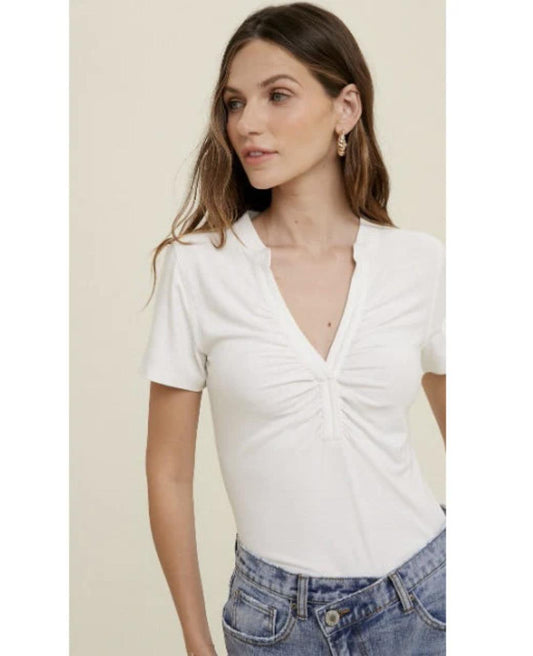Ruched Bust Detail Knit Top (White)