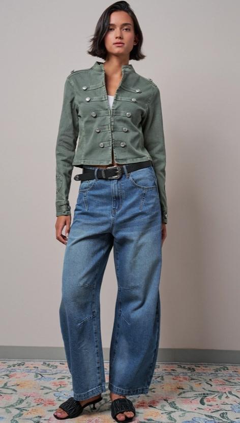 Military Double-Button Stretch Cotton Jacket (Olive)