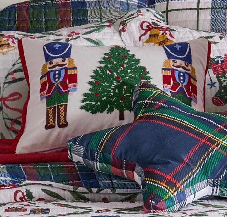 Festive Nutcrackers Tree Embroidered Pillow