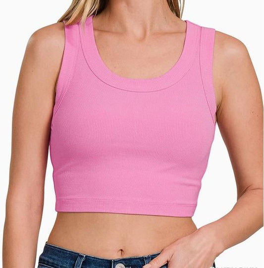 Ribbed Scoop Neck Cropped Tank Top (Candy Pink)