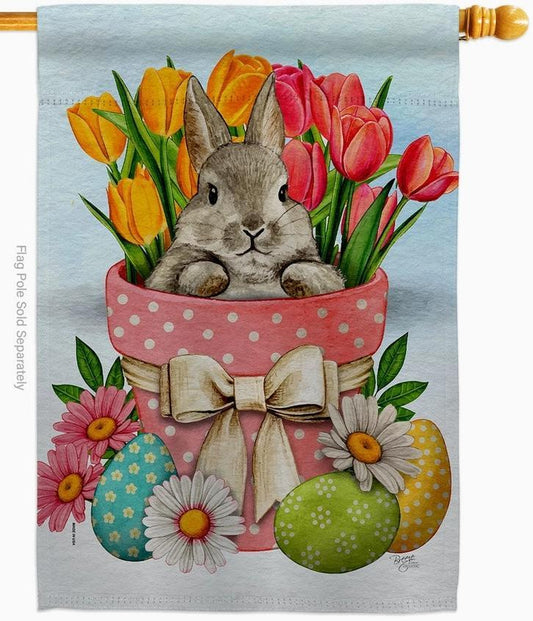 Bunny Tulips Easter Garden Friends Floral Large Flag