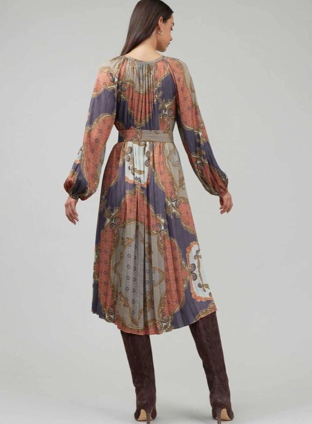 Heritage Chain Scarf Midi Dress (Brown Multi)