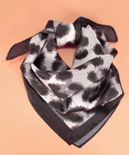 Animal Leopard Print Silky Feel Bandana Scarf (Black)