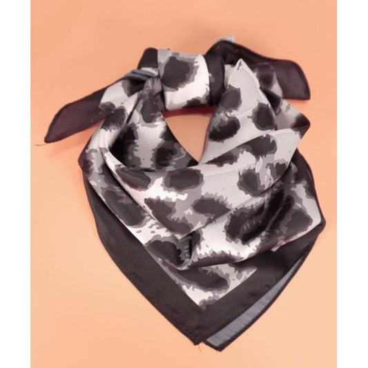 Animal Leopard Print Silky Feel Bandana Scarf (Black)