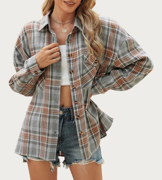 Essential Multicolored Plaid Long Sleeve Shirt (Grey Multi)